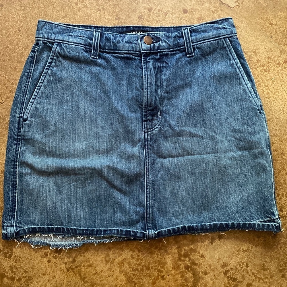J Brand Ambition blue denim stretch raw hem mini a line skirt